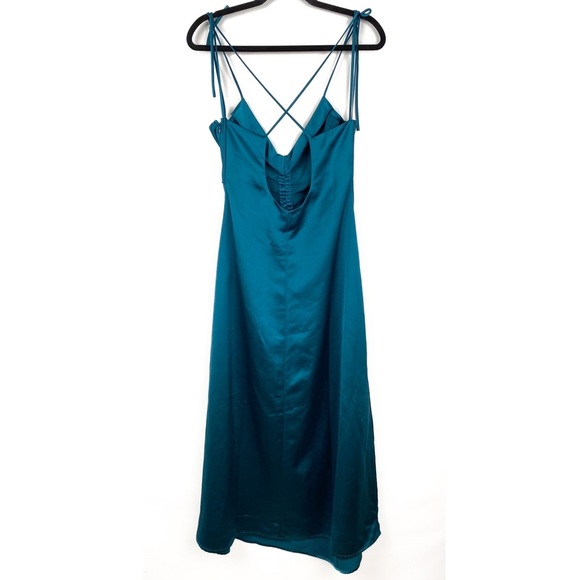 NWOT‎ Jason Wu Strappy Silky Ruched Front Midi Dress, Teal - Size L - Picture 5 of 8